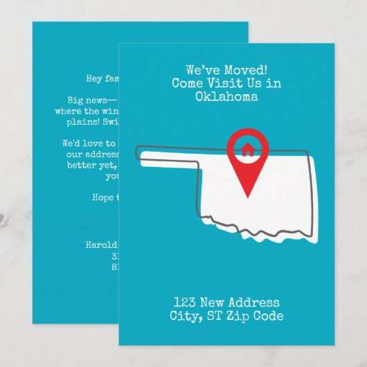 We zijn verhuisd! Kom ons bezoeken in Oklahoma Aankondiging (Voorkant / Achterkant)
