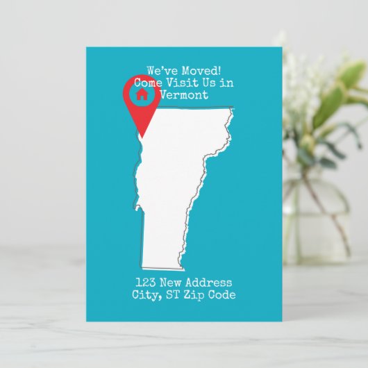 We zijn verhuisd! Kom ons bezoeken in Vermont Aankondiging (Staand voorkant)