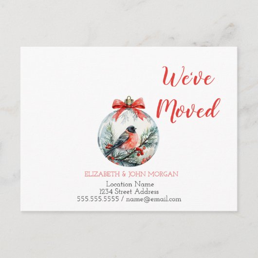 We zijn verhuisd, kondigde Red Cardinal Ball aan Aankondigingskaart (Voorkant)