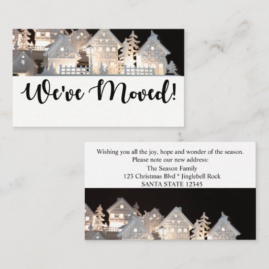 We zijn verhuisd  Lichtjes kersthuisjes Informatiekaartje (Voorkant / Achterkant)