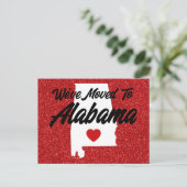 We zijn verhuisd naar Alabama Red Glitter Briefkaart (Staand voorkant)
