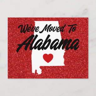 We zijn verhuisd naar Alabama Red Glitter Briefkaart