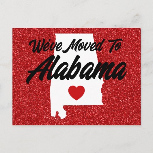 We zijn verhuisd naar Alabama Red Glitter Briefkaart (Voorkant)