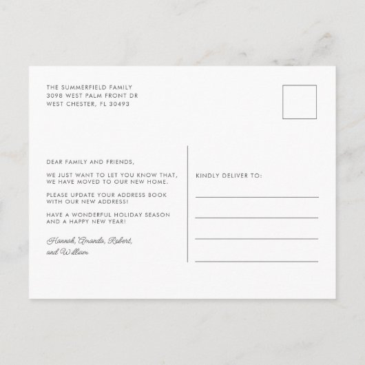 We zijn verhuisd naar de kerstkust aankondigingskaart (Achterkant)