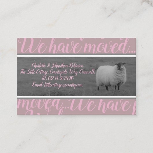 We zijn verhuisd naar de schapenkaart voor het pla visitekaartje (Voorkant)