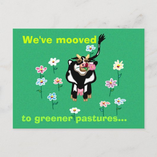 We zijn verhuisd naar groenere weiden... aankondigingskaart (Voorkant)