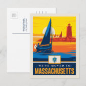 We zijn verhuisd naar Massachusetts Uitnodiging Briefkaart (Voorkant / Achterkant)