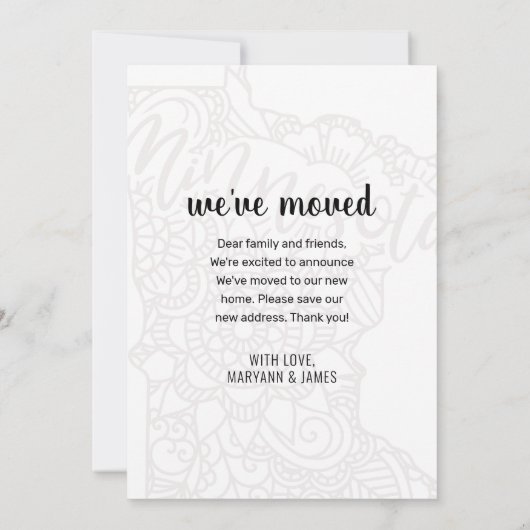 We zijn verhuisd naar Minnesota State Floral Manda Aankondiging (Achterkant)