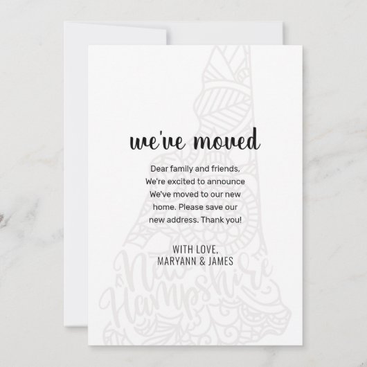 We zijn verhuisd naar New Hampshire State Floral M Aankondiging (Achterkant)