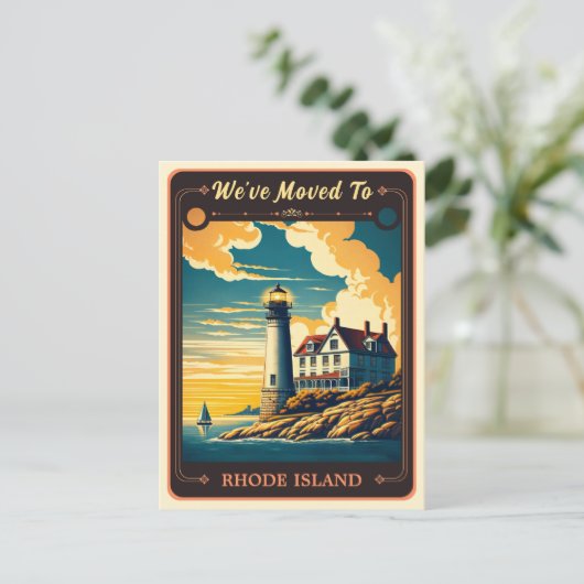 We zijn verhuisd naar Rhode Island | BRIEFKAART (Staand voorkant)