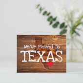 We zijn verhuisd naar Texas Wood Cut Red Heart Briefkaart (Staand voorkant)