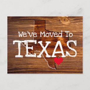 We zijn verhuisd naar Texas Wood Cut Red Heart Briefkaart