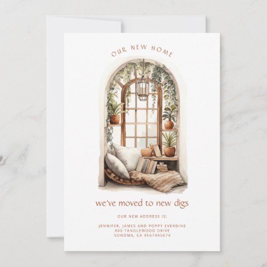 We zijn verhuisd naar Watercolor Window Seat Aankondiging (Voorkant)