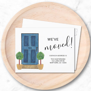 We zijn verhuisd Nieuw adres Blauwe waterverfdeur Aankondigingskaart