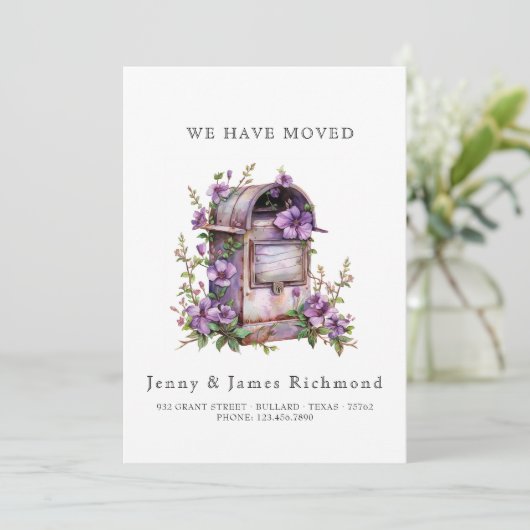 We zijn verhuisd - nieuw adres in mailbox bloemen aankondiging (Staand voorkant)