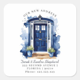 We zijn verhuisd Nieuw Adres marine Aquarel Deur Vierkante Sticker