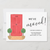 We zijn verhuisd Nieuw adres Rode waterverfdeur Aankondiging (Voorkant)