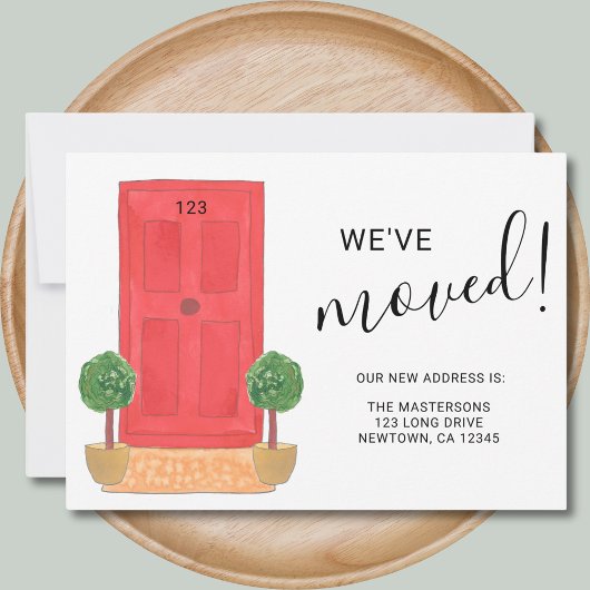 We zijn verhuisd Nieuw adres Rode waterverfdeur Aankondiging