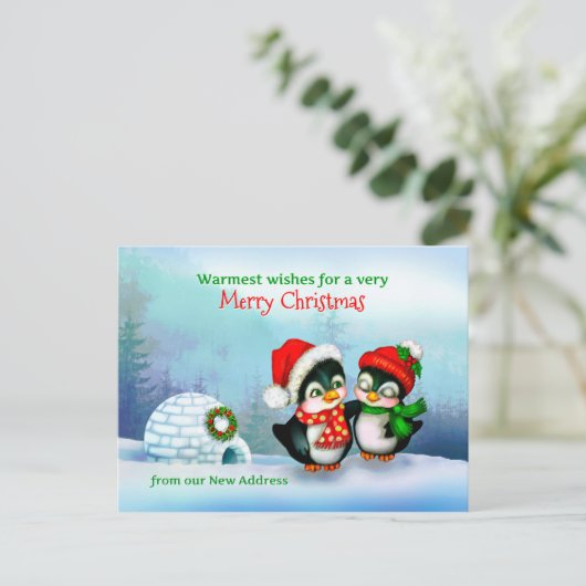 We zijn verhuisd, nieuw thuisadres Kerstmis Pinguï Feestdagenkaart (Staand voorkant)