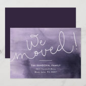 We zijn verhuisd. Paars handgeschreven nieuw adres Aankondiging (Voorkant / Achterkant)