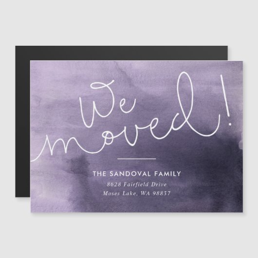 We zijn verhuisd. Paars met de hand geschreven Nie (Voorkant / Achterkant)