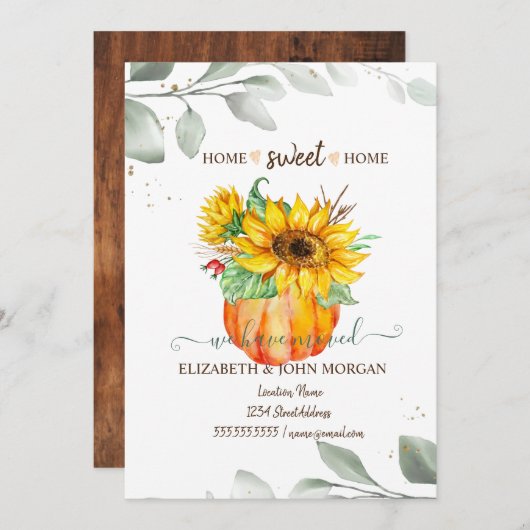 We zijn verhuisd, pompoen, bladeren, zonnebloemen, (Voorkant / Achterkant)