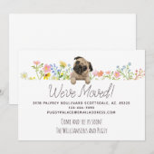 We zijn verhuisd. Pug en Flowers Nieuw Adres Aankondiging (Voorkant / Achterkant)