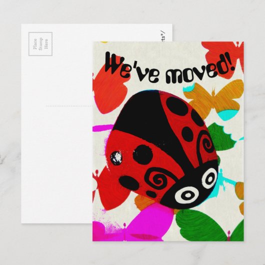 We zijn verhuisd, Red Ladybug en Butterflies brief Aankondigingskaart (Voorkant / Achterkant)