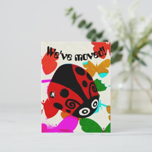 We zijn verhuisd, Red Ladybug en Butterflies brief Aankondigingskaart (Staand voorkant)