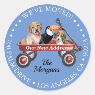 We zijn verhuisd, Retouradres, Honden Vogel, Rode Ronde Sticker