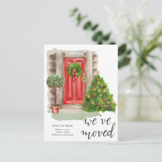 We zijn verhuisd | Rode deur Kerstmis | Nieuw adre Aankondigingskaart (Staand voorkant)
