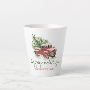 We Zijn Verhuisd,Rode Truck,Dennenboom Sneeuw Kers Latte Mok
