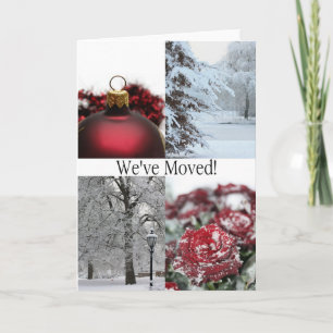 We zijn verhuisd - Rode wintercollage Feestdagen Kaart