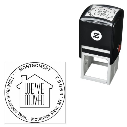 We zijn verhuisd rond Logo Circle naam retouradres Zelfinktende Stempel (In situ)