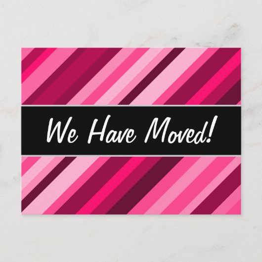 "We zijn verhuisd!" + Roze/Magenta strepen patroon Aankondigingskaart (Voorkant)