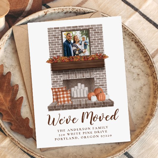 We zijn verhuisd Rustic Fall Farmhouse Open Haard Aankondiging