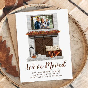 We zijn verhuisd Rustic Fall Farmhouse Open Haard Aankondiging
