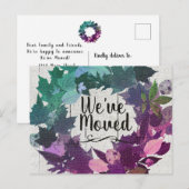 We zijn verhuisd Rustic Krans Teal Paars Verhuisbe Aankondigingskaart (Voorkant / Achterkant)