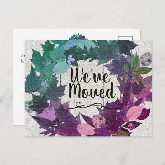 We zijn verhuisd Rustic Krans Teal Paars Verhuisbe Aankondigingskaart (Voorkant / Achterkant)