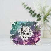 We zijn verhuisd Rustic Krans Teal Paars Verhuisbe Aankondigingskaart (Staand voorkant)