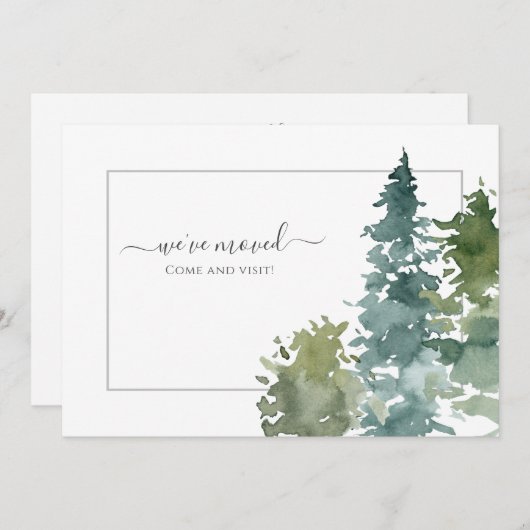 We zijn verhuisd Rustic Watercolor Evergreen Aankondiging (Voorkant / Achterkant)