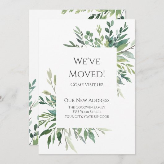 We zijn verhuisd Rustieke Aquarel Groene Groen Ker Aankondiging (Voorkant / Achterkant)