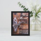 We zijn verhuisd, rustieke deur bewegend Briefkaar Aankondigingskaart (Staand voorkant)