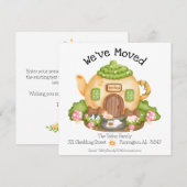 We zijn verhuisd! Schattige theepot huis met katte Aankondiging (Voorkant / Achterkant)