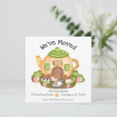 We zijn verhuisd! Schattige theepot huis met katte Aankondiging (Staand voorkant)