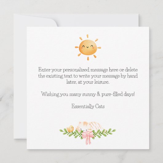 We zijn verhuisd! Schattige theepot huis met katte Aankondiging (Achterkant)