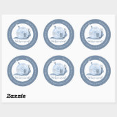 We zijn verhuisd slakkenhuis blauw adreswijziging ronde sticker (Vel)