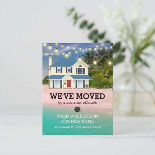 We zijn verhuisd | Strand Ocean New Home Aankondigingskaart (Staand voorkant)