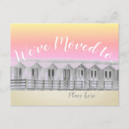 "We zijn verhuisd" strandhuisje bij zee ansichtkaa Aankondigingskaart