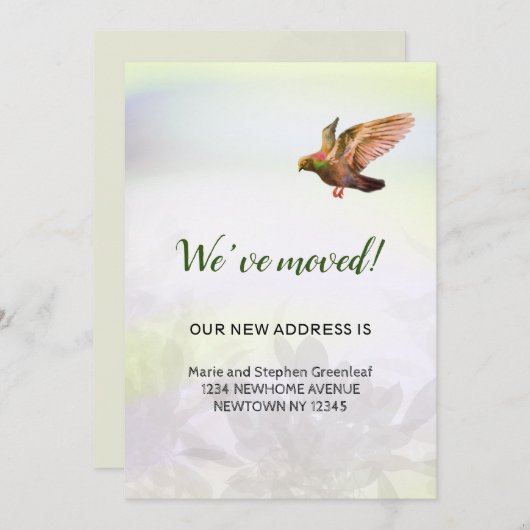 We zijn verhuisd, vliegende duif aankondiging (Voorkant / Achterkant)